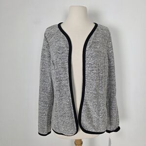 NY Collection Black and White Open-Front Cardigan